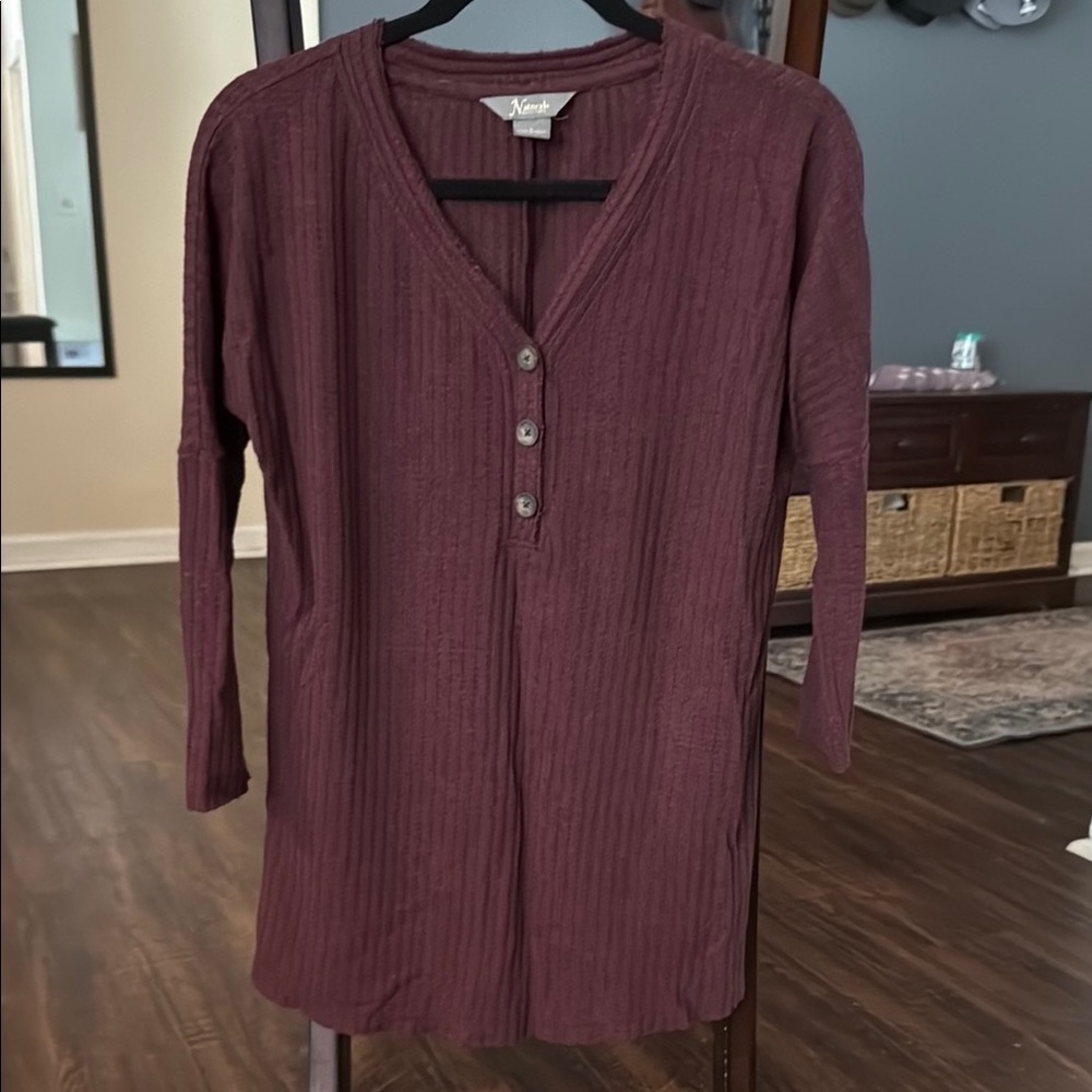 Natural Reflections Burgundy Henley Shirt